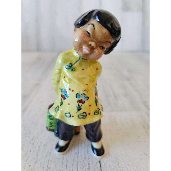 Gort yellow little carp vintage girl figurine priolo statue girl